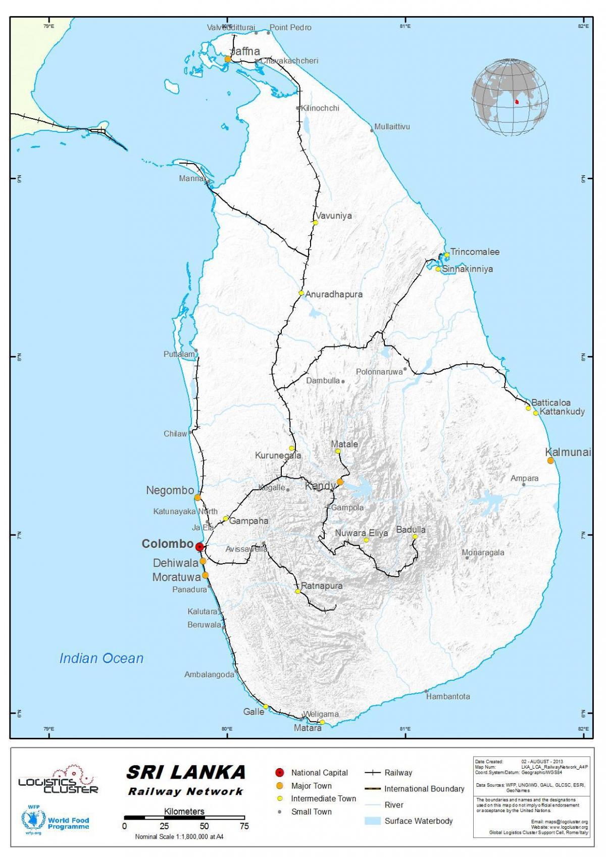 vlakové cesty na Srí Lance mapě