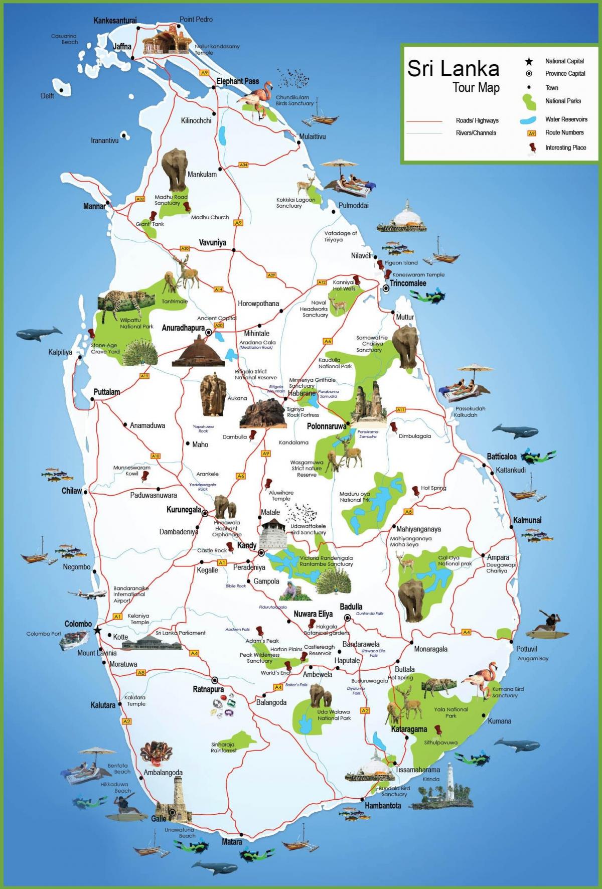 turistických míst na Srí Lance mapě