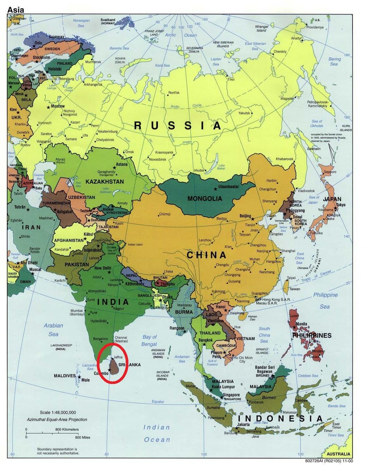 Srí Lanka mapa v asii