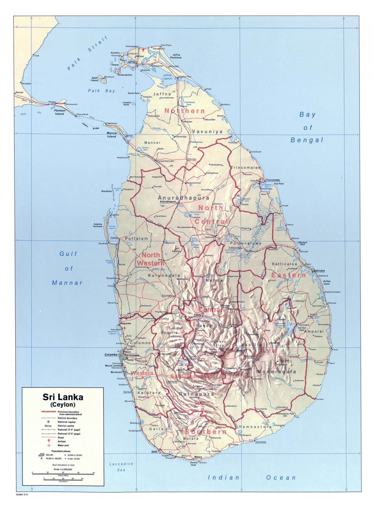 mapa Srí Lanky s městy