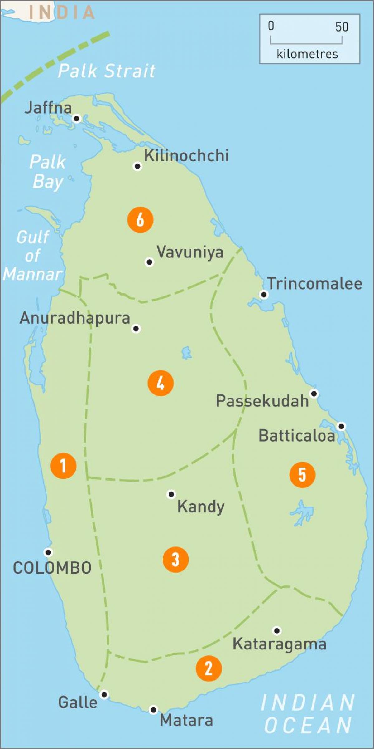 mapa Srí Lanky regionů