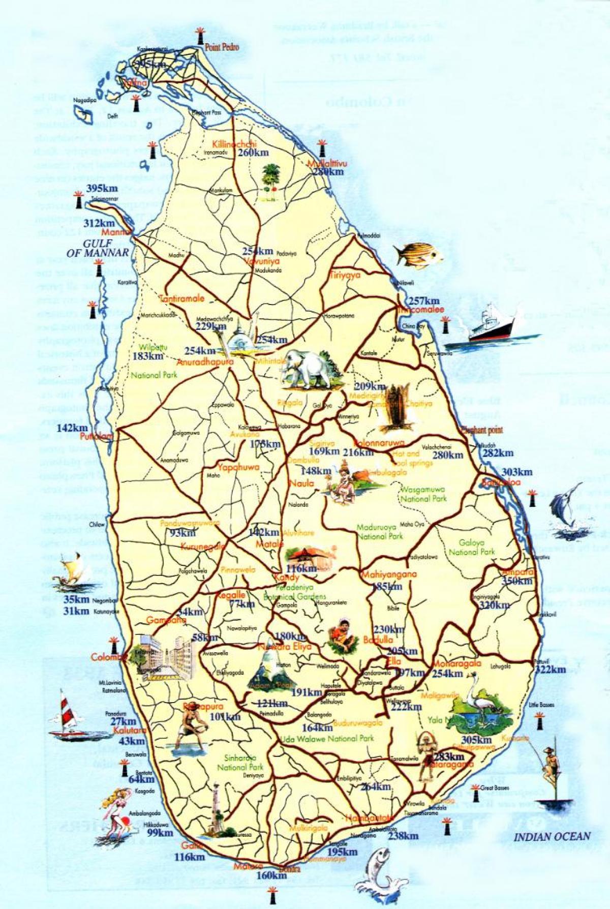 mapa Srí Lanka beach resorts