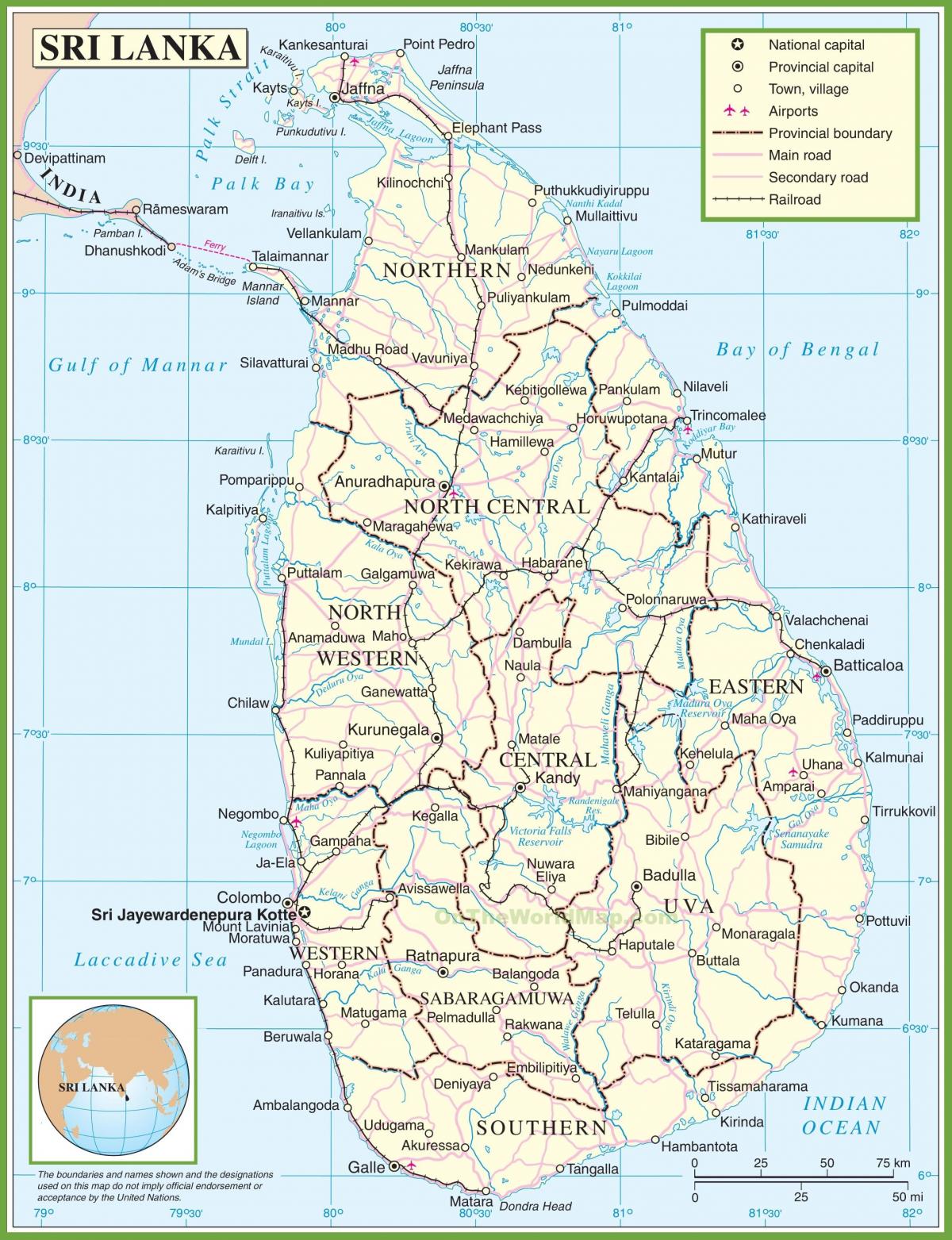 mapa Srí Lanky politické