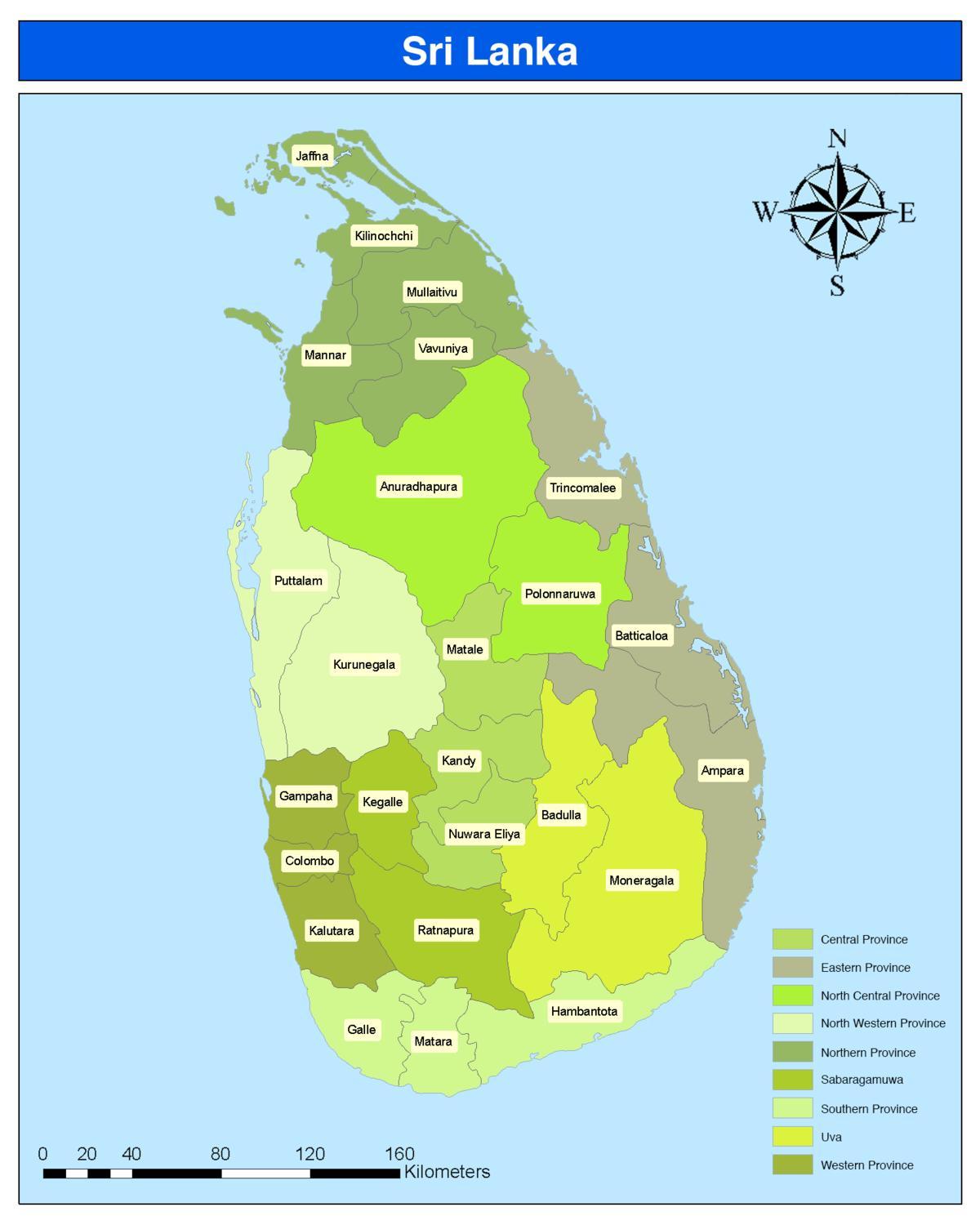 Srí Lanka okres mapu v sinhala