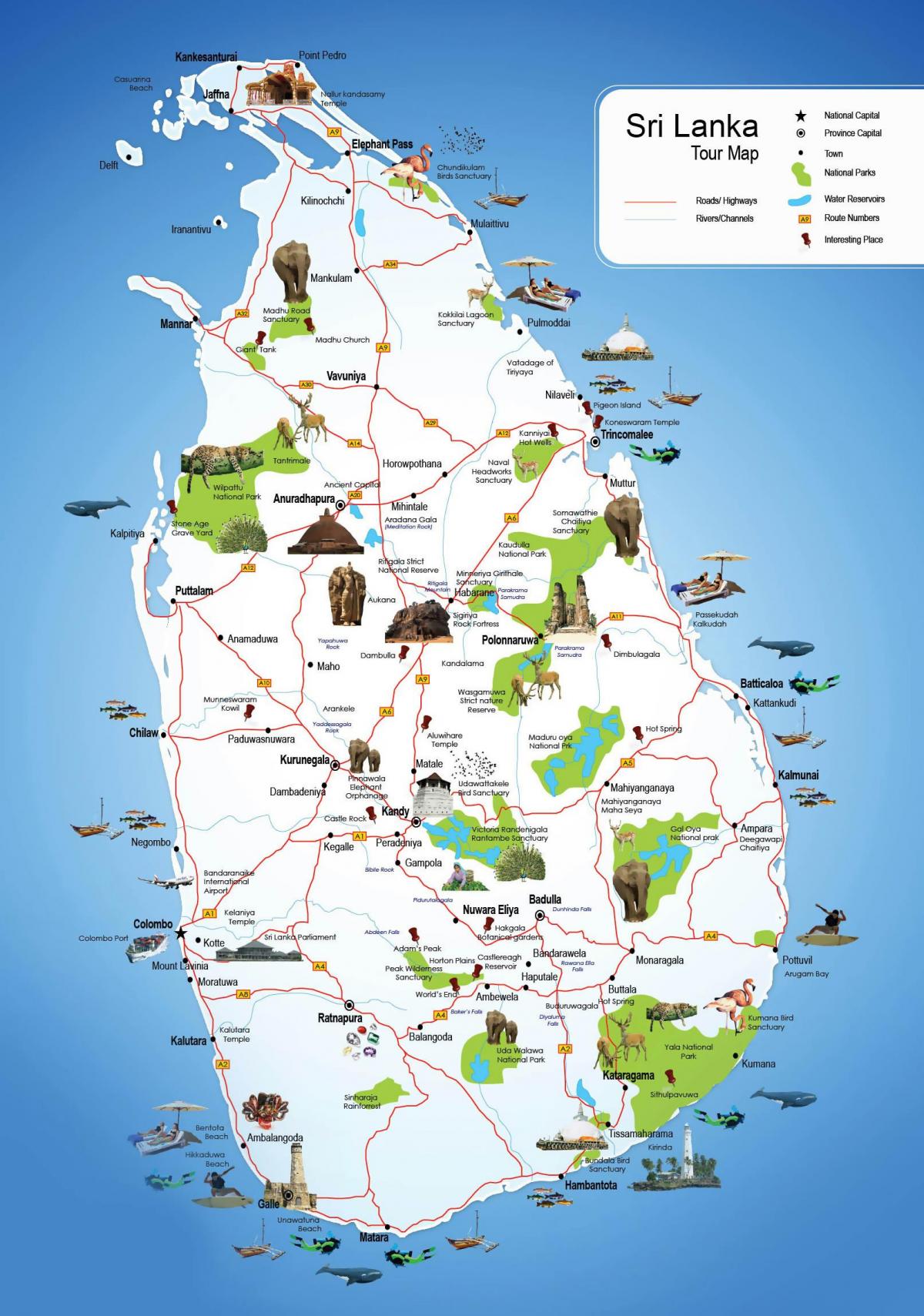 turistických míst na Srí Lance mapě