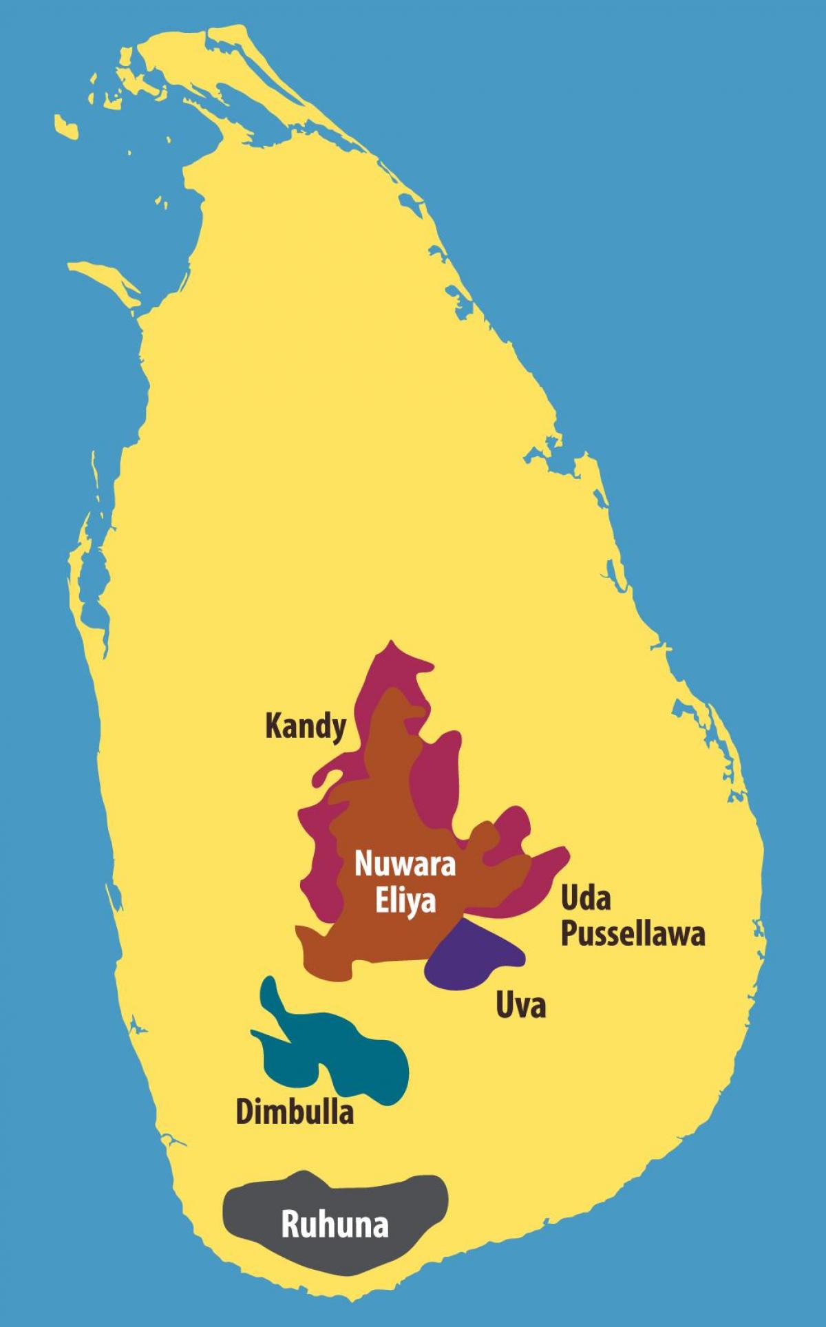 mapa Srí Lanka čajové plantáže