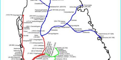 Železniční mapa trasy Srí Lanka