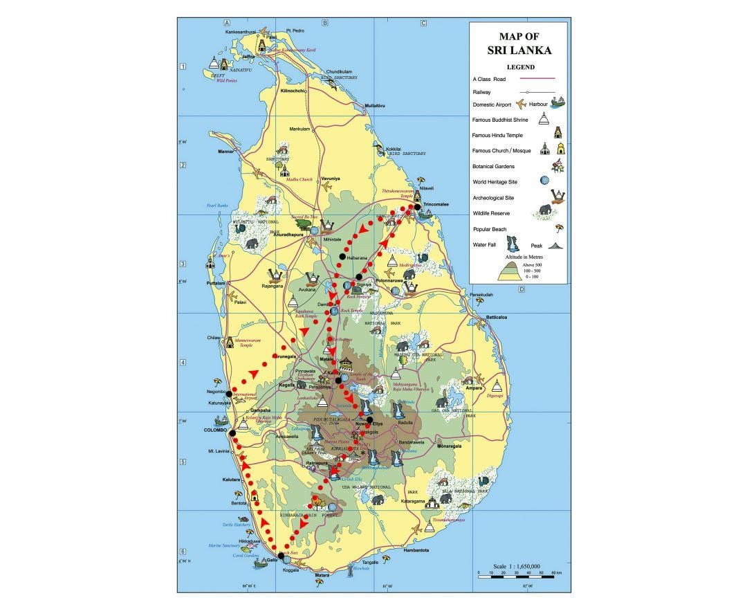 mapa symboly na Srí Lance