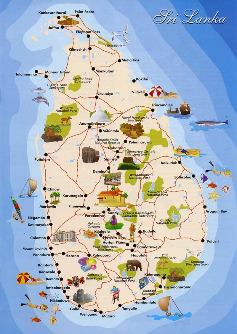 Srí Lanka ostrov mapě