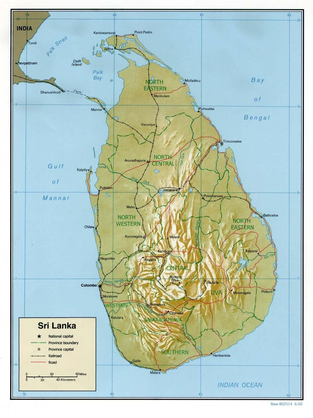 mapa Srí Lanky fyzické