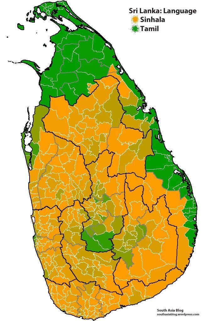 mapa Srí Lanky jazyk
