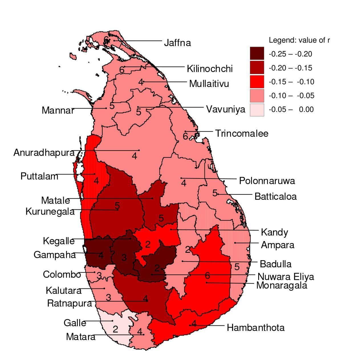 mapa Srí Lanky malárie