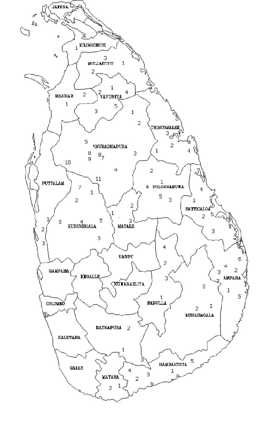 mapa Srí Lanka mapa černé a bílé