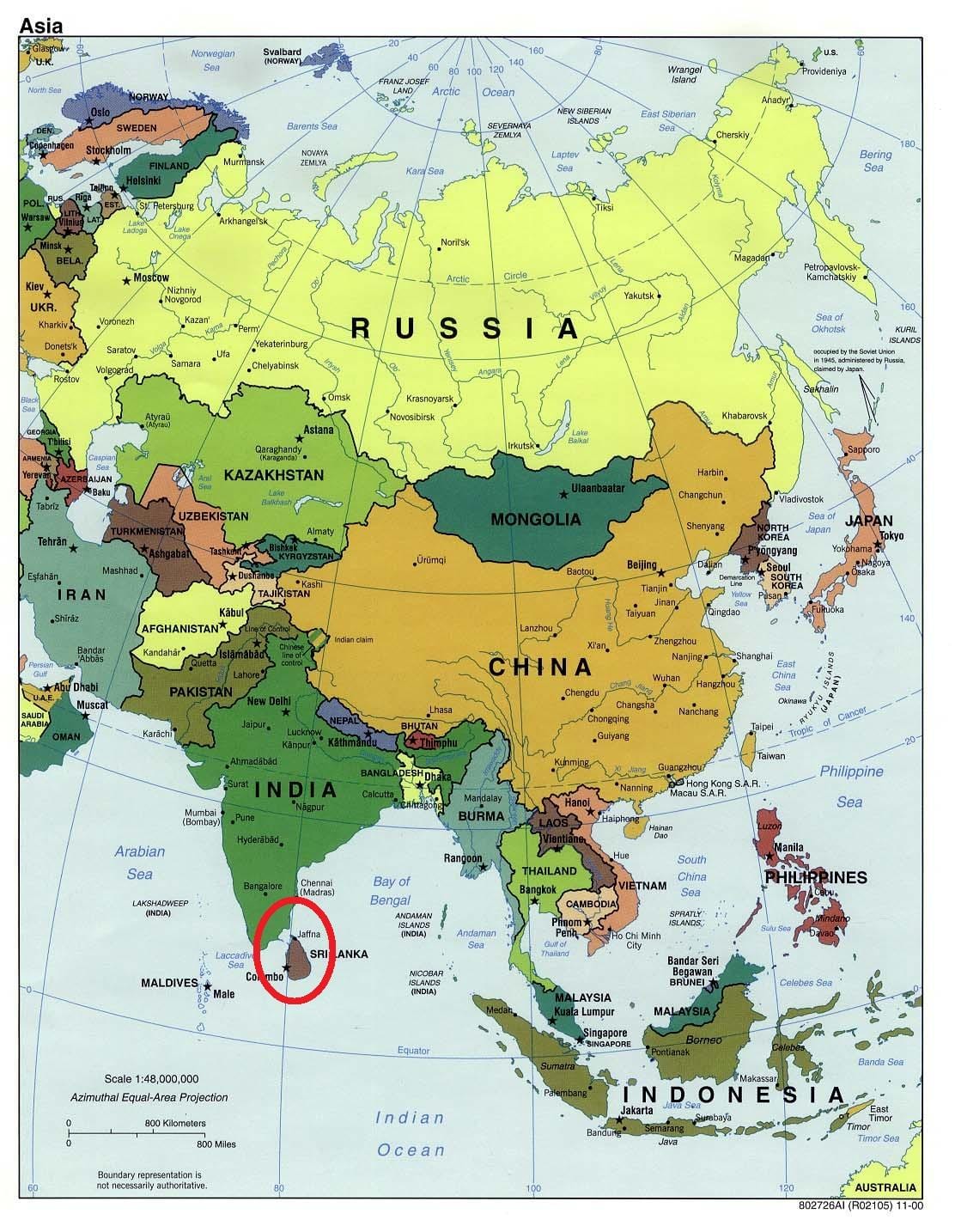 Srí Lanka mapa v asii