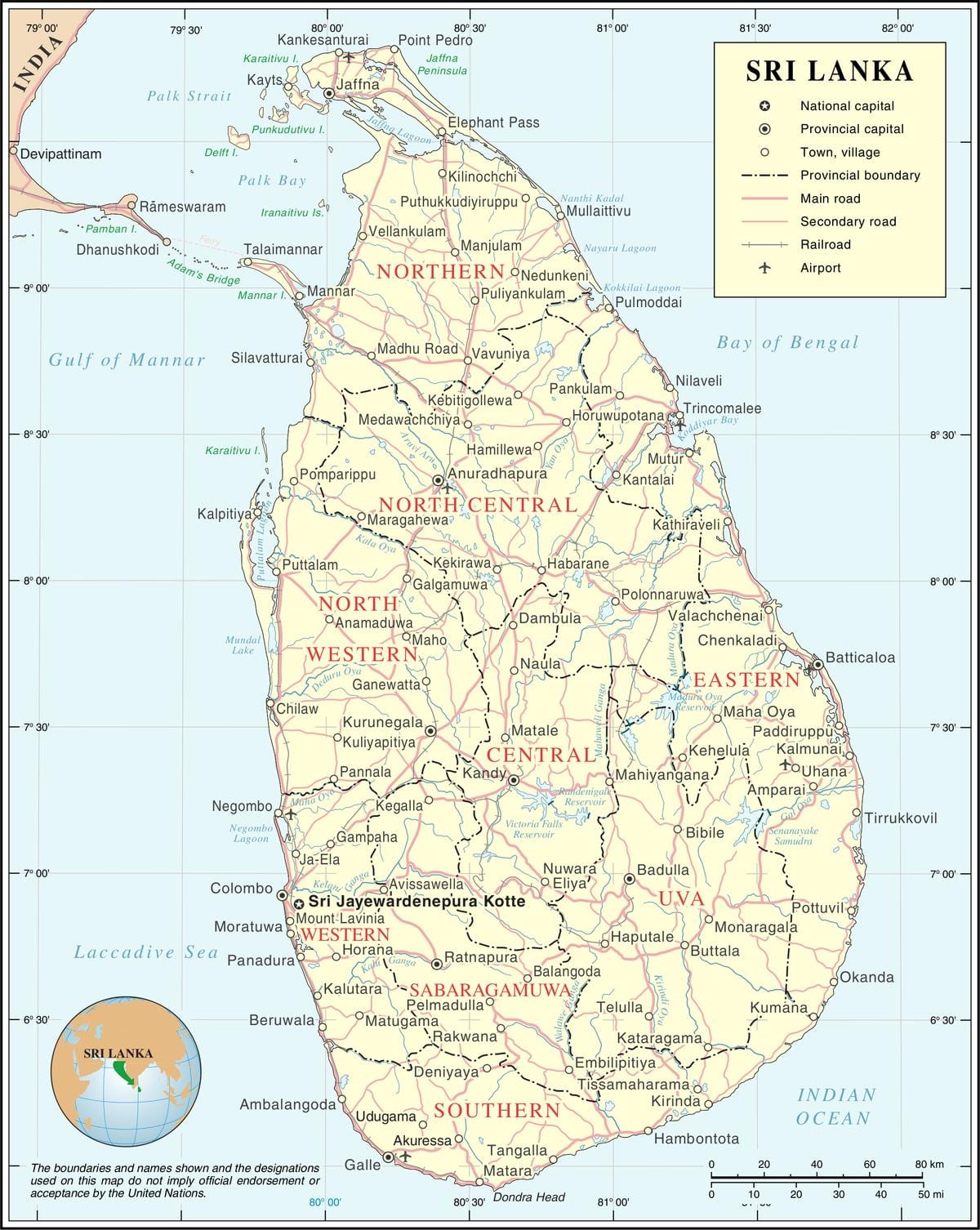 mapa Srí Lanky města