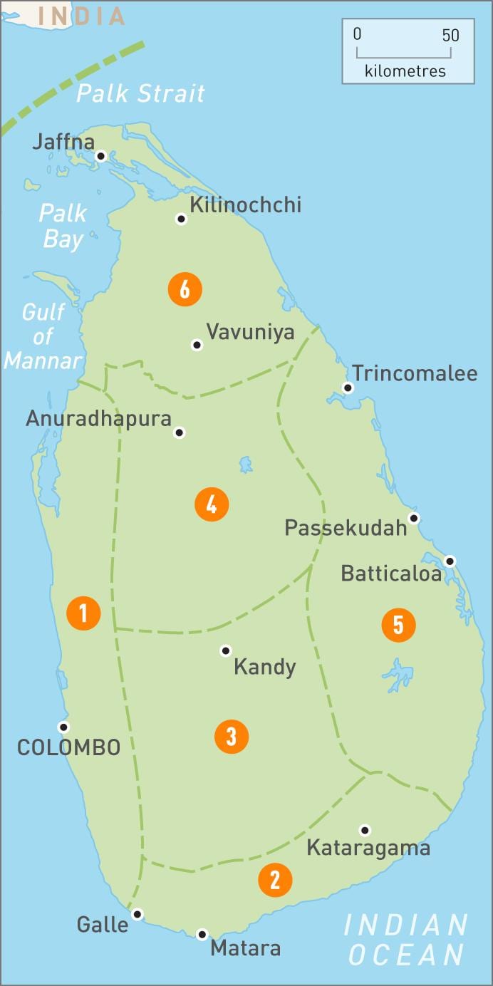 mapa Srí Lanky regionů