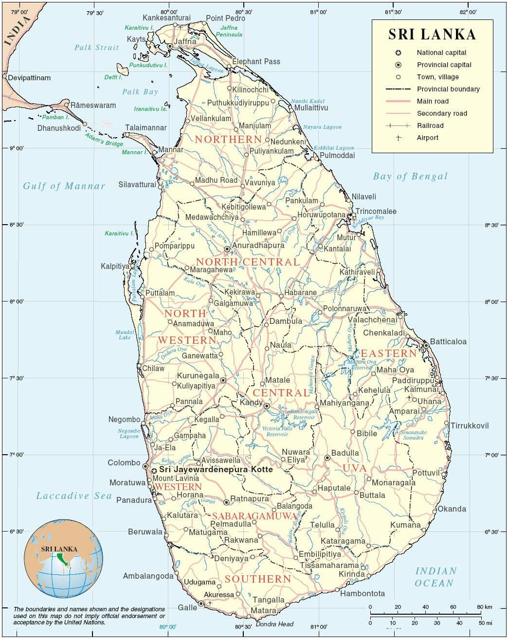 Srí Lanka mapa hd