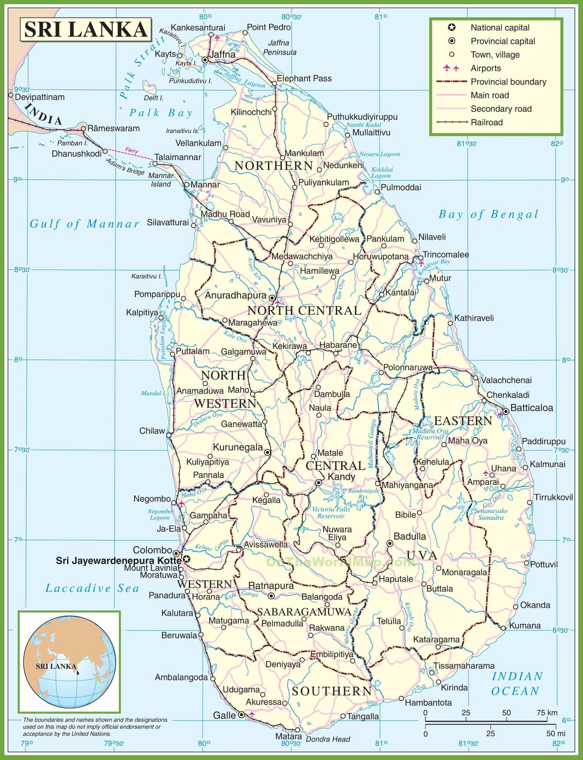 mapa Srí Lanky politické