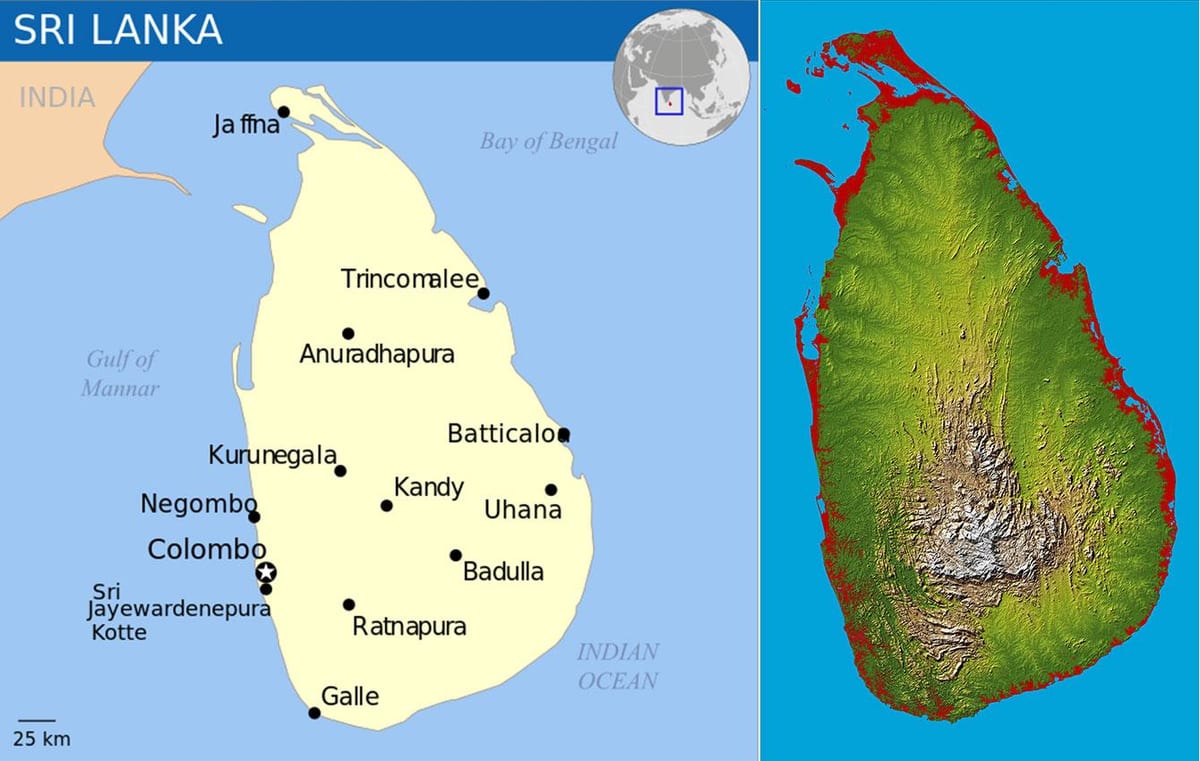 mapa Srí Lanky, topografické