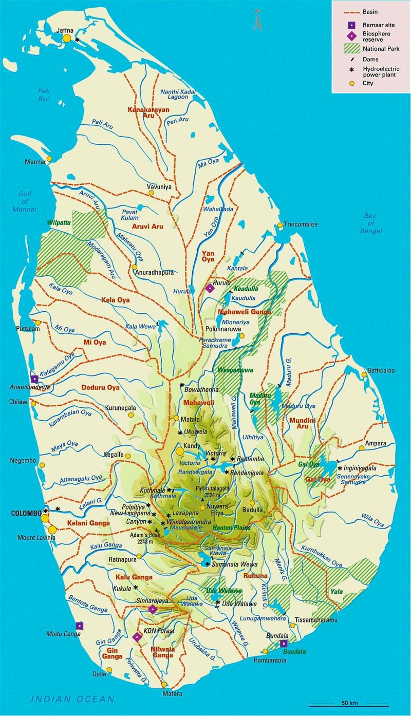 mapa Srí Lanky nádrží