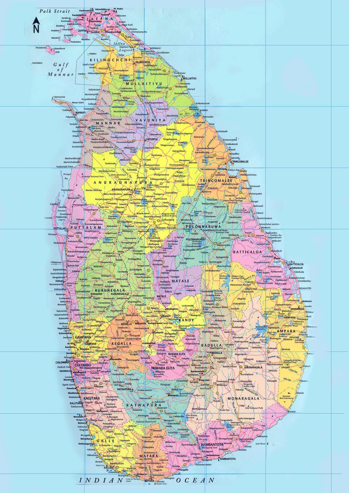 podrobná mapa Srí Lanky s komunikací