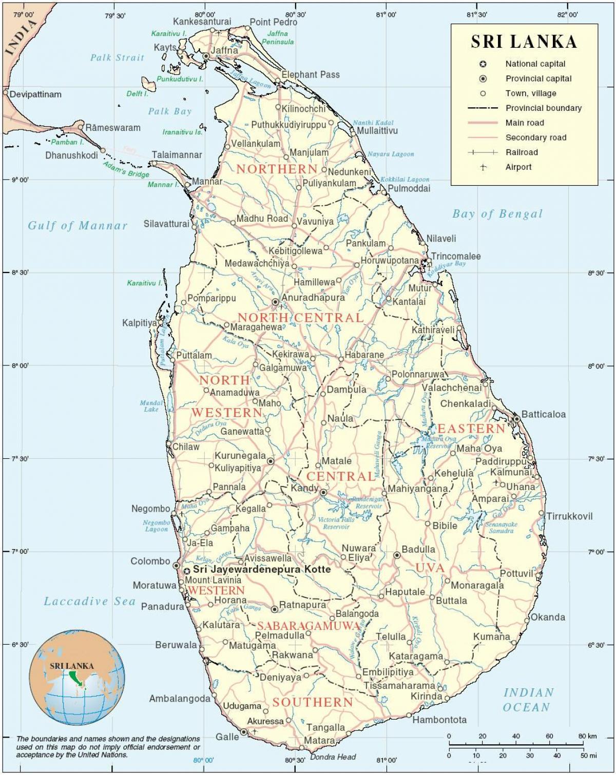 Srí Lanka mapa hd
