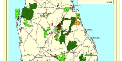 Mapa národních parků na Srí Lance