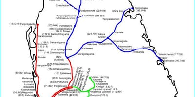 Železniční mapa trasy Srí Lanka