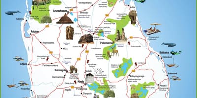 Turistických míst na Srí Lance mapě