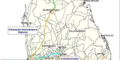 Mapa Srí Lanky dálnice