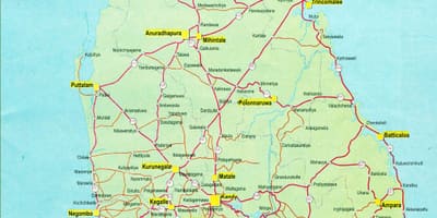 Mapa Srí Lanka mapa s vzdálenost