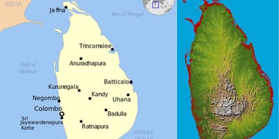 Mapa Srí Lanky, topografické