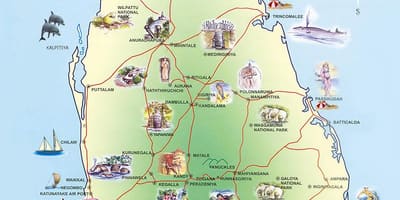 Turistických atrakcí na Srí Lance mapě