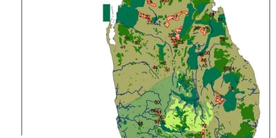 Mapa Srí Lanky, lesy