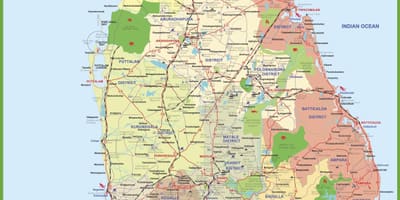 Mapa Srí Lanky, vesnice